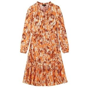 Frye Ruffle Neck Button Front Orange Floral Long Sleeve Mini Dress Size M